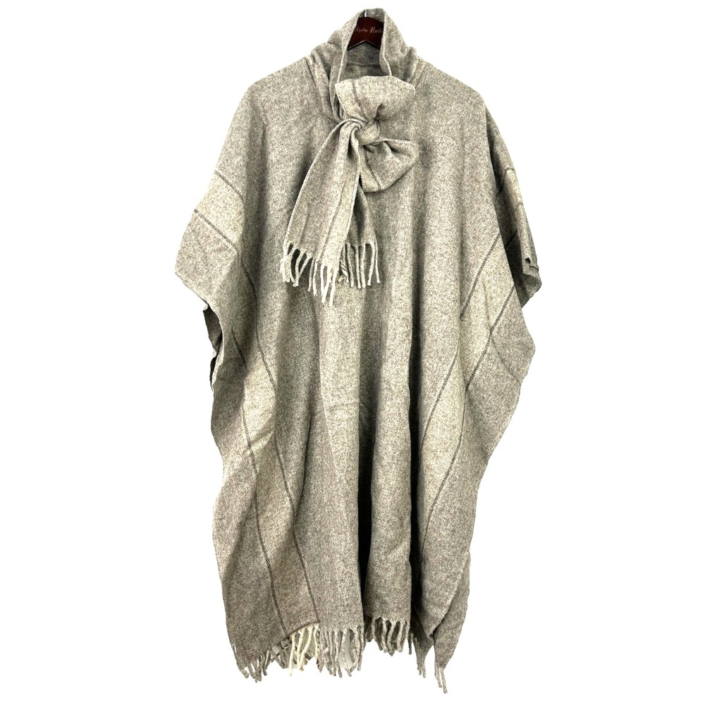 Artesanias Reyes Wool Brown Knit‎ Long Shawl Cape Fringe Boho Soft Warm One Size